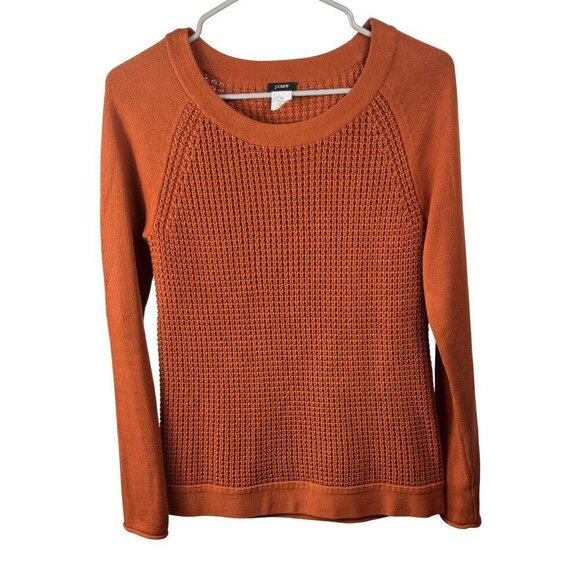 J. Crew Crewneck Rust Orange 100% Cotton Long-Sleeve Sweater Rust Orange EUC XS - Picture 1 of 10